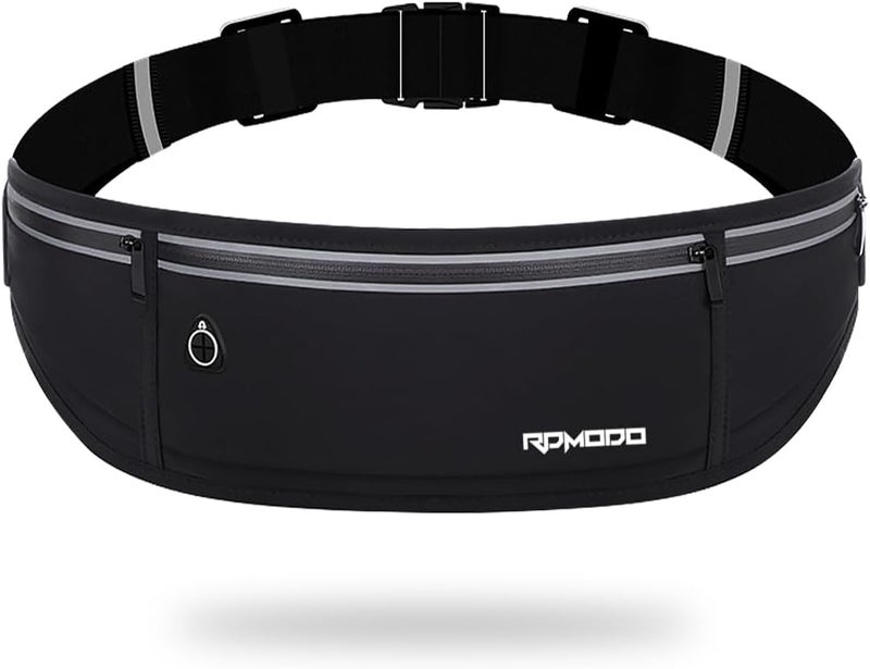 RDMODO Slim Running Belt，Water Resistant Fanny Pack for Women Men，3 Pocket Phone Holder for Running Walking Cycling，Adjustable Reflective Running Waist Bag for iPhone 16 15 14 13 Pro Max Samsung Black - Image 1